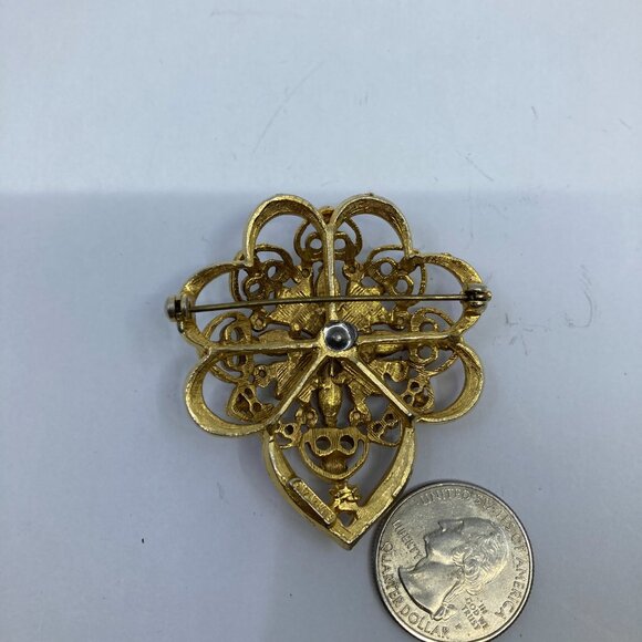 Vtg FLORENZA enamel crystal rhinestone badge brooch - Picture 2 of 2